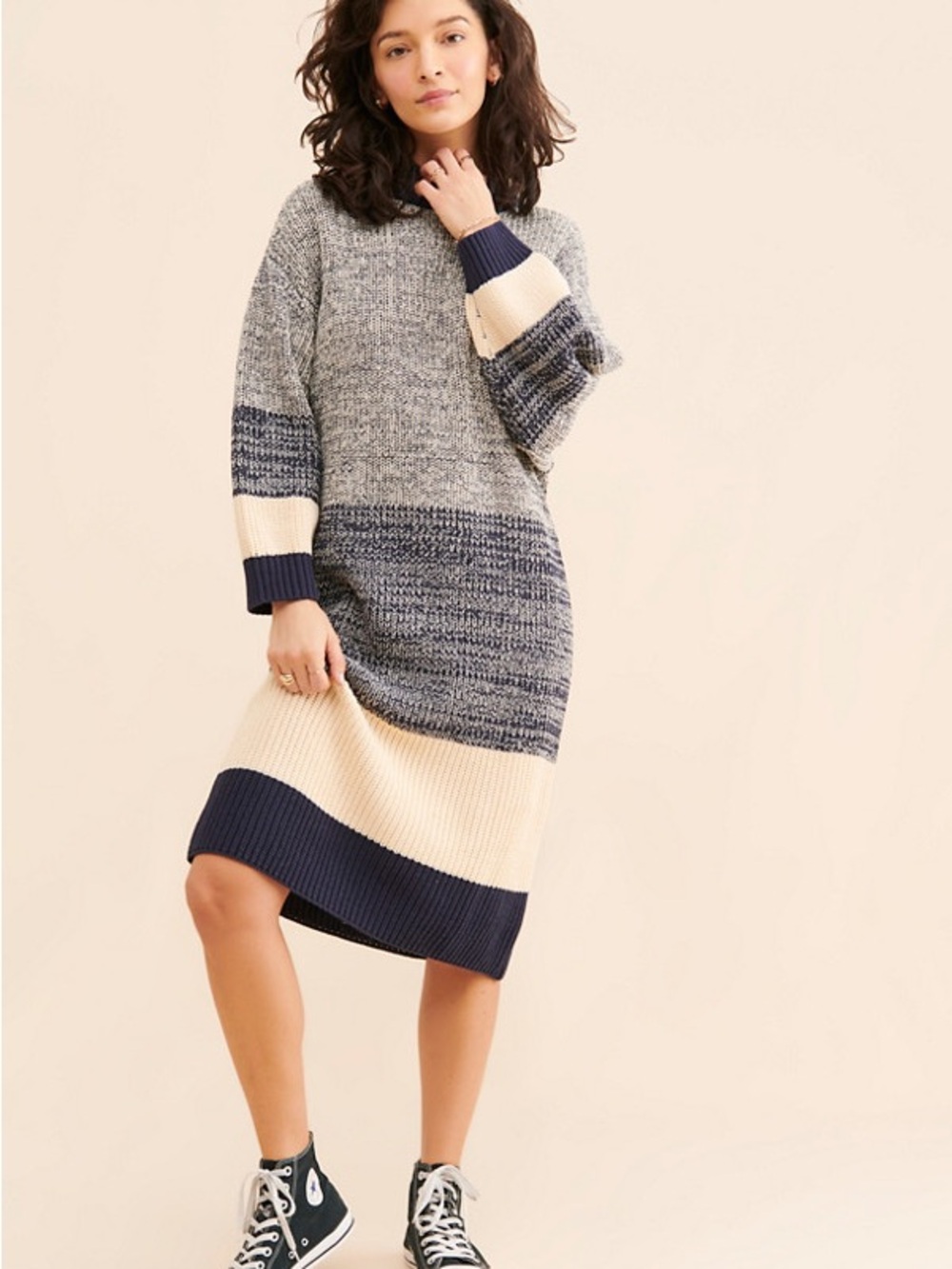 Callahan Navy, Gray & Cream Colorblock Turtleneck Sweater Dress